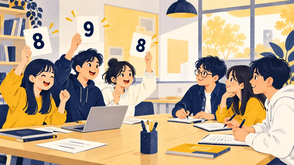 兩組學生互相舉牌評分